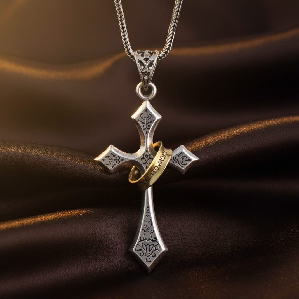 Cross Necklace - Dark Brown Silk