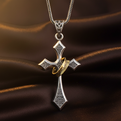 Cross Necklace - Dark Brown Silk