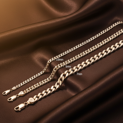 Cuban Chain Width Comparison - Dark Brown Silk