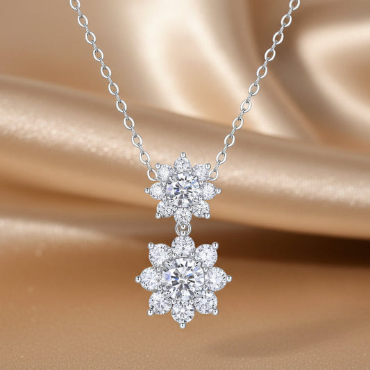 Sunshine Flower Moissanite Pendant Necklace | S925 Silver Platinum-plated