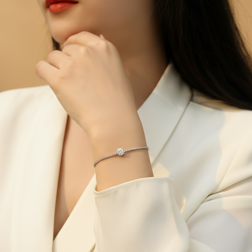 Bracelet Moissanite Rosée de l'Aube | Argent 925 Plaqué Platine