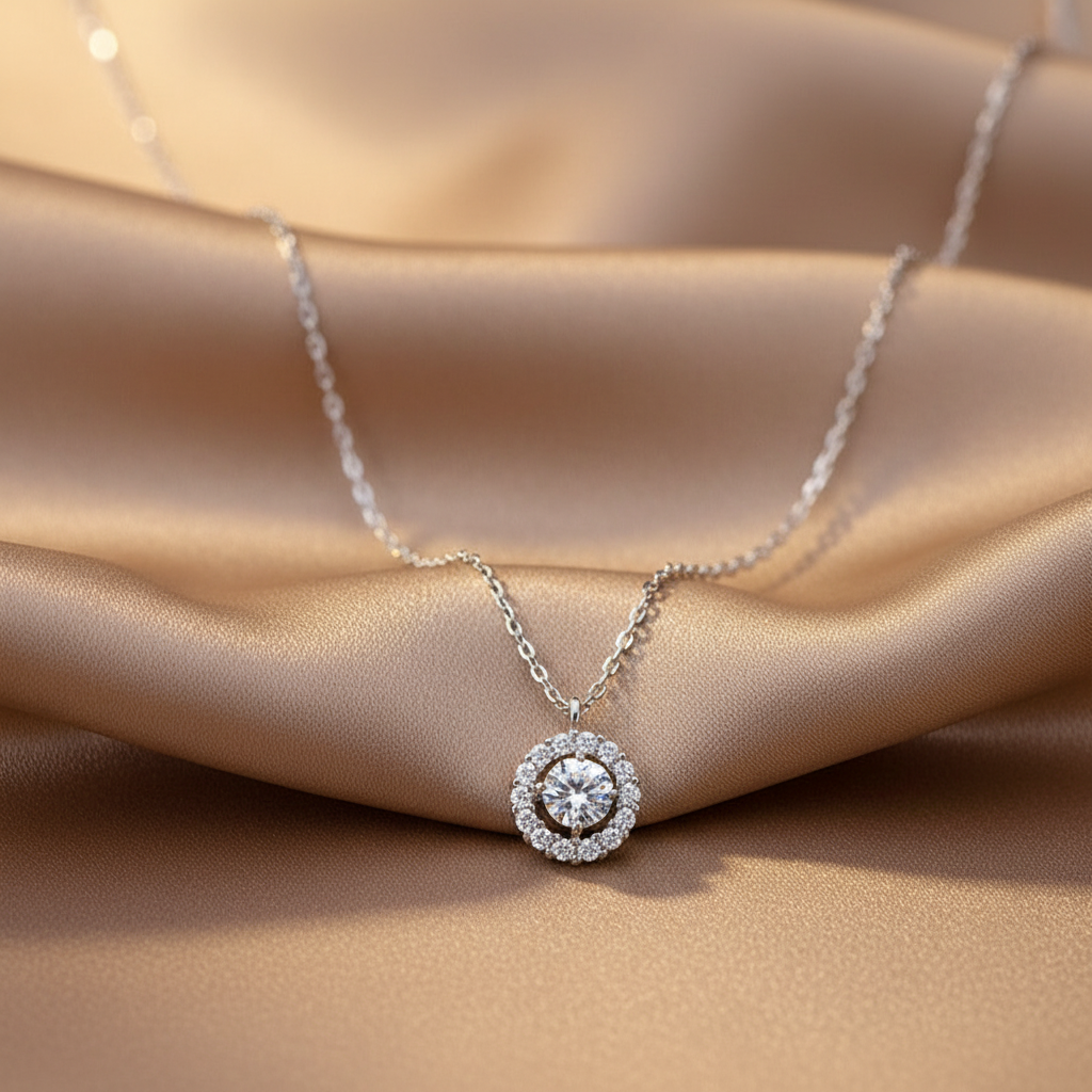 Double ring zircon necklace