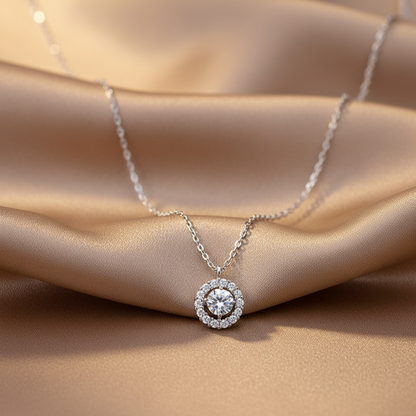 Double ring zircon necklace