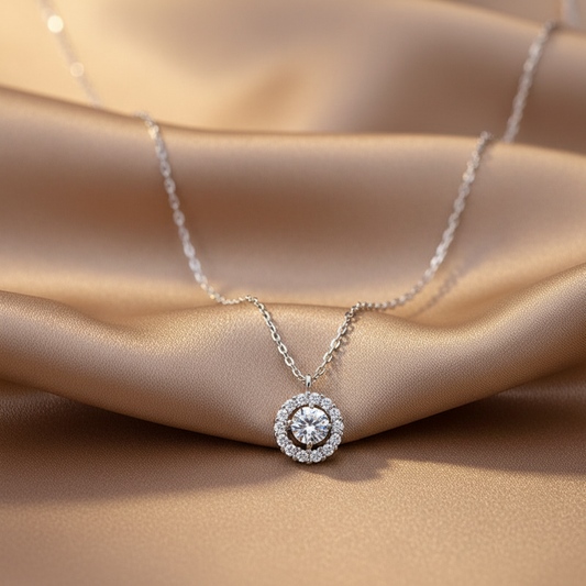 Double ring zircon necklace