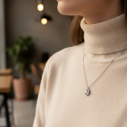 Double Ring Zircon Necklace | S925 Sterling Silver