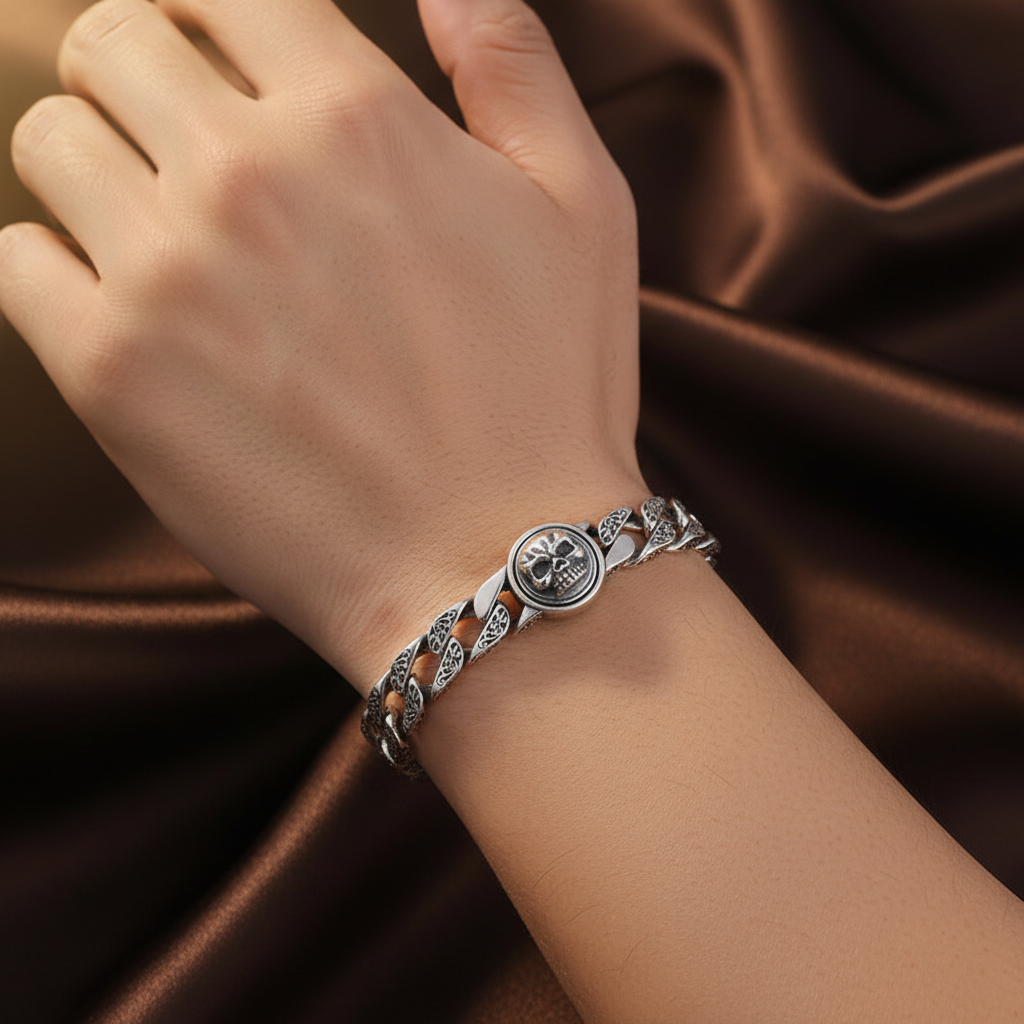 Double Skull Bracelet on Male Wrist