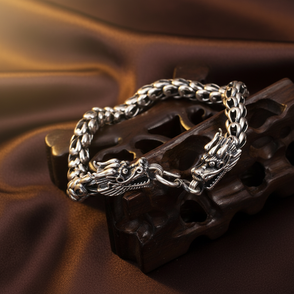 Dragon Bracelet Detail - Dark Brown Silk