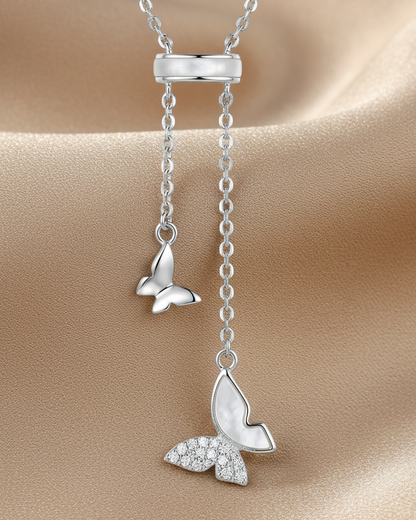 Butterfly Lariat Necklace | Mother-of-Pearl & Pavé | S925 Silver
