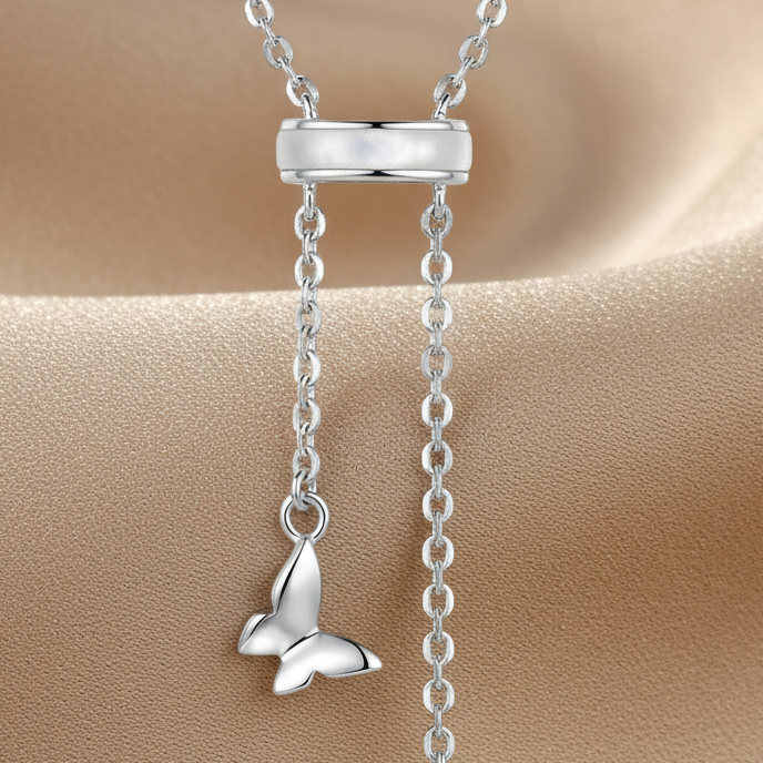 Butterfly Lariat Necklace | Mother-of-Pearl & Pavé | S925 Silver
