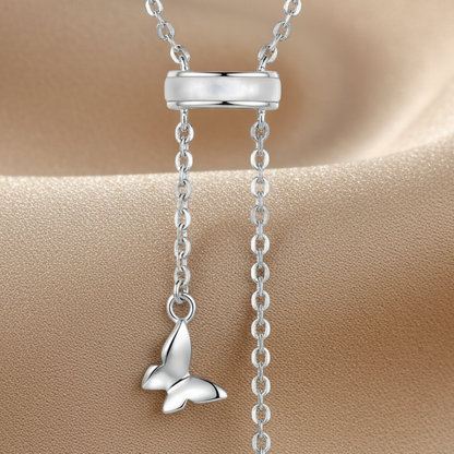 Butterfly Lariat Necklace | Mother-of-Pearl & Pavé | S925 Silver