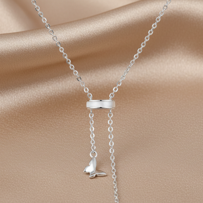 Butterfly Lariat Necklace | Mother-of-Pearl & Pavé | S925 Silver