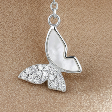 Butterfly Lariat Necklace | Mother-of-Pearl & Pavé | S925 Silver