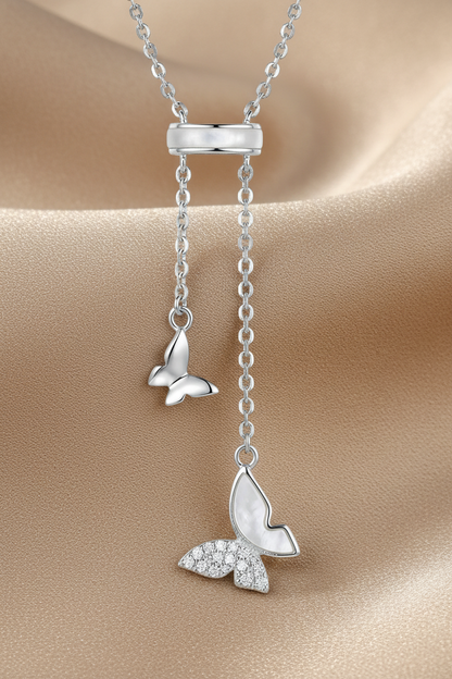 Butterfly Lariat Necklace | Mother-of-Pearl & Pavé | S925 Silver