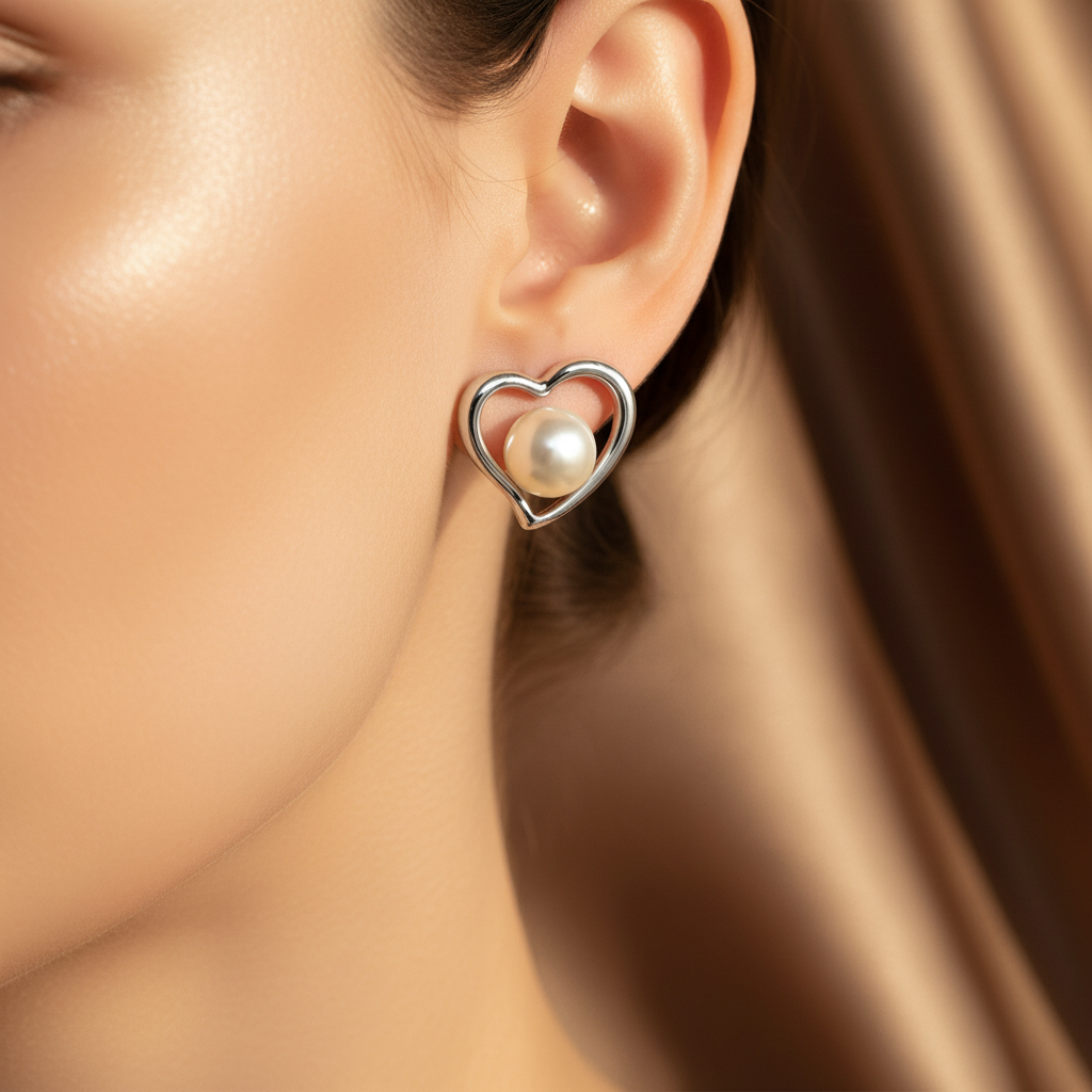 Heart Pearl Stud Earrings | S925 Sterling Silver