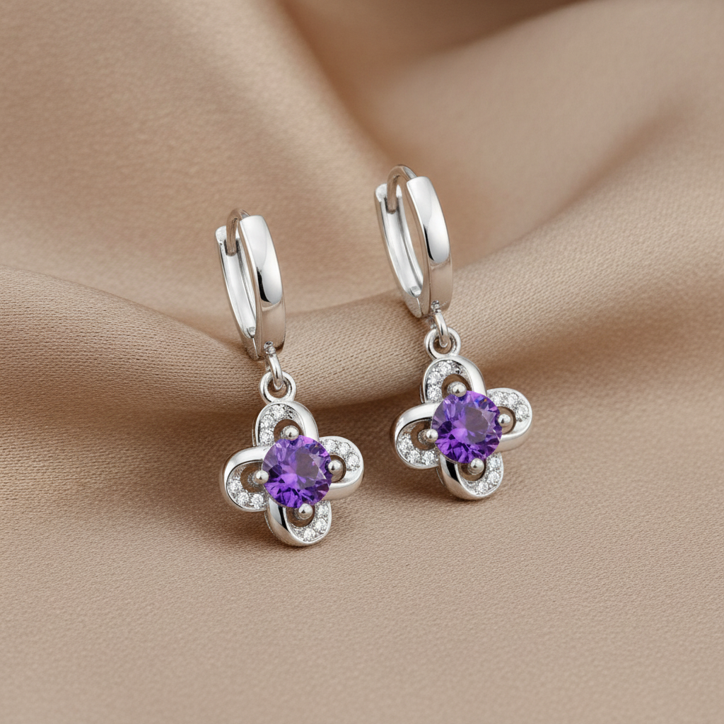 Elegant Amethyst Drop Earrings | S925 Sterling Silver