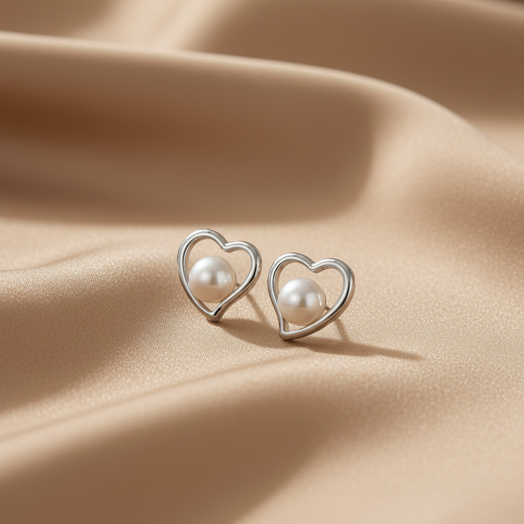 Heart Pearl Stud Earrings | S925 Sterling Silver