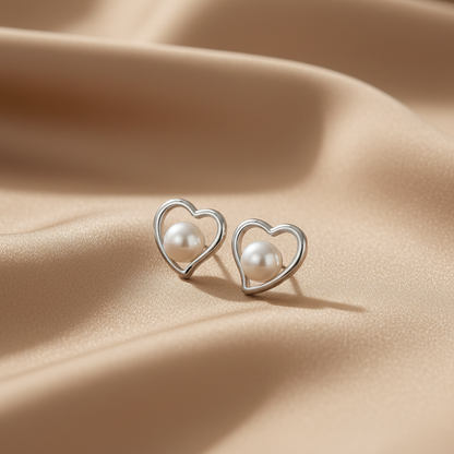 Heart Pearl Stud Earrings | S925 Sterling Silver