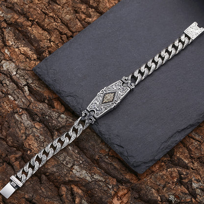 Tang Grass Pattern Bracelet | S925 Sterling Silver Men's