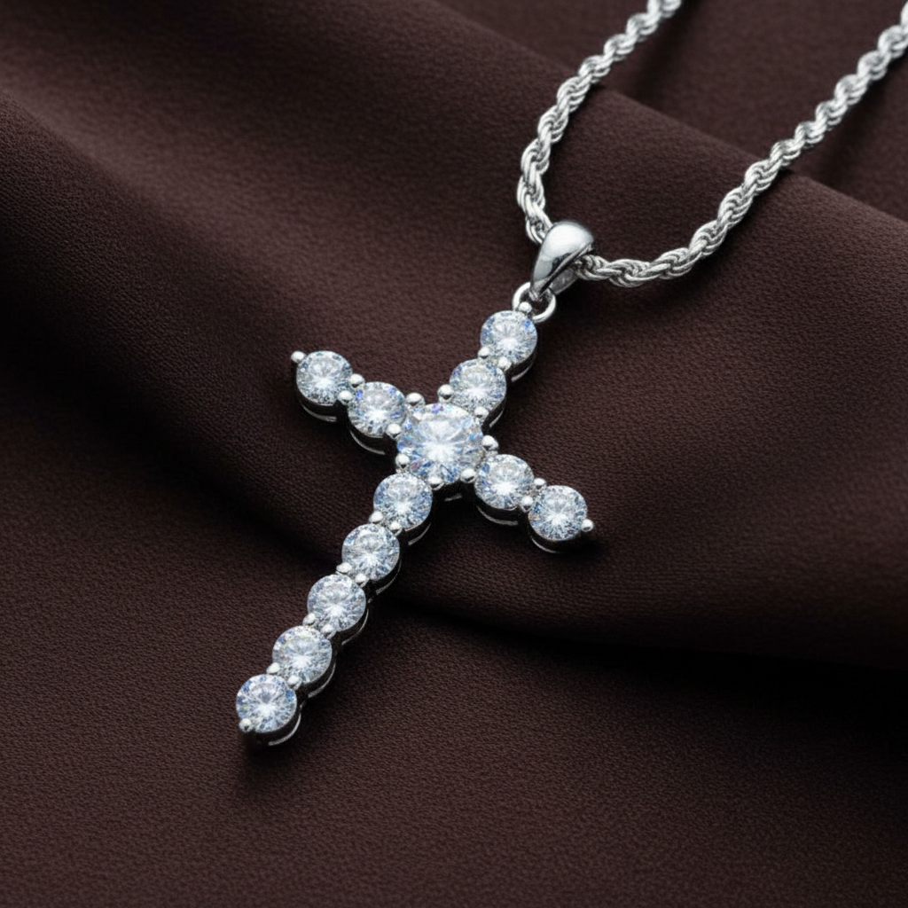 Iced Cross Pendant True Silver