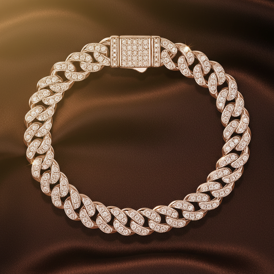 Iced Cuban Chain Bracelet Circular - Dark Brown Silk