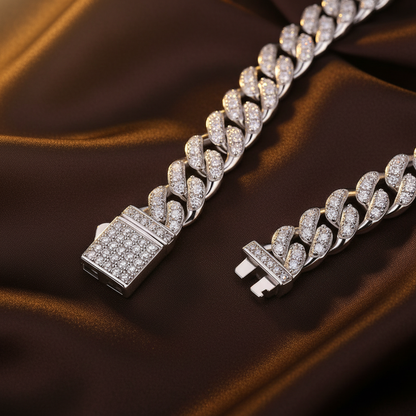 Iced Cuban Chain Bracelet Flat - Dark Brown Silk