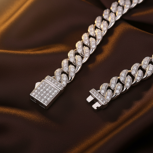 Iced Cuban Chain Bracelet Flat - Dark Brown Silk