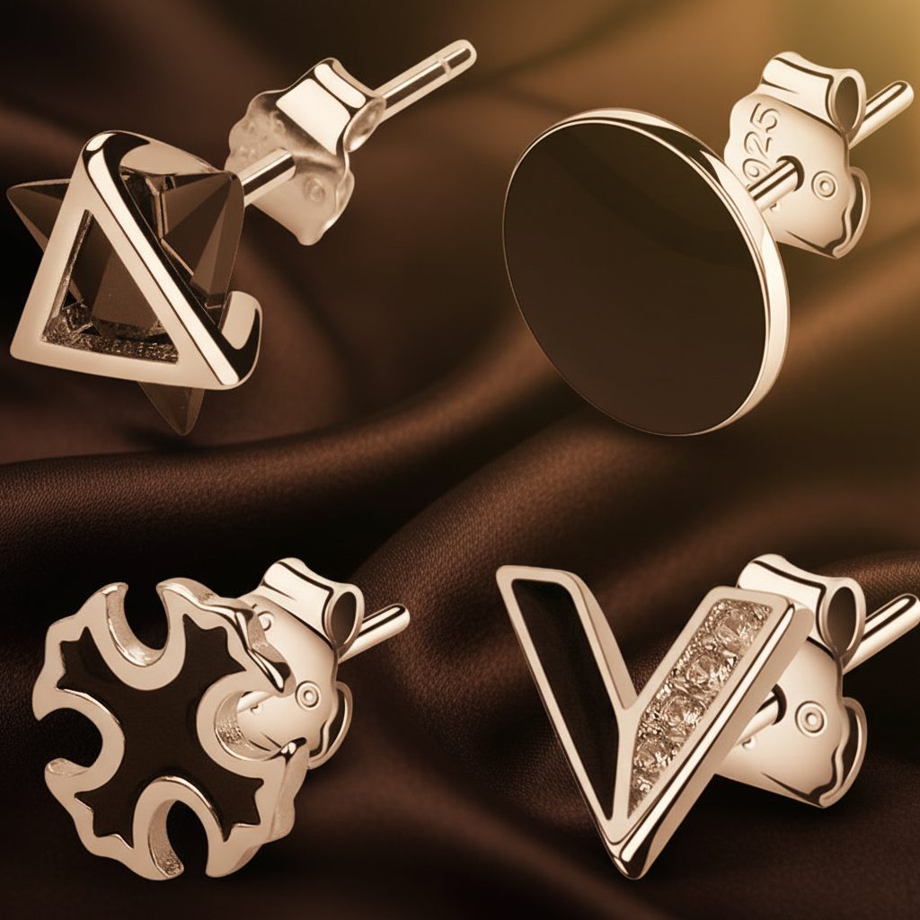 Men's Earrings Detail - Dark Brown Silk