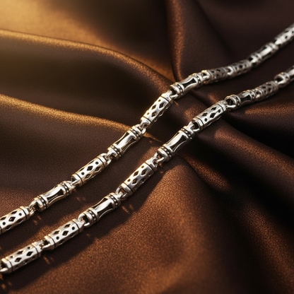 Men's Silver Chain Detail - Dark Brown Silk