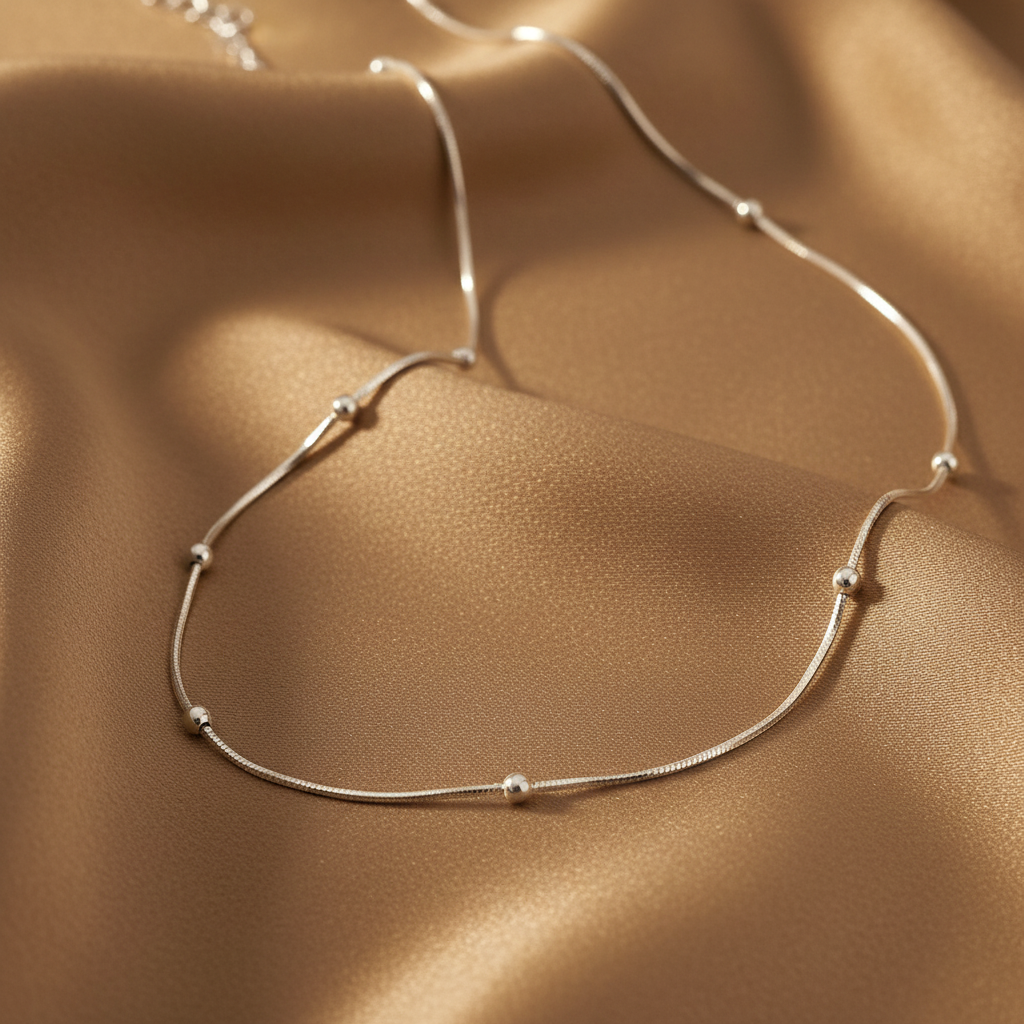 Minimalist Beaded Necklace on Silk