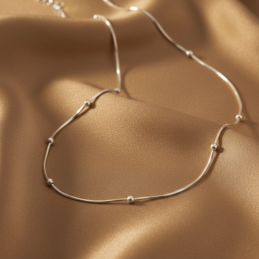Minimalist Beaded Necklace on Silk