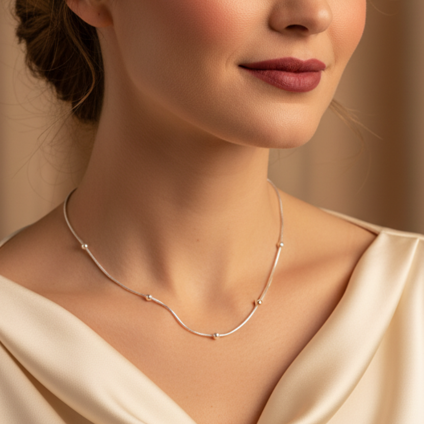 Model wearing Minimalist Beaded Necklace