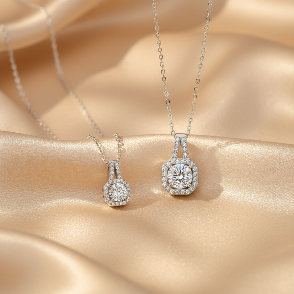 Moissanite princess bag necklace