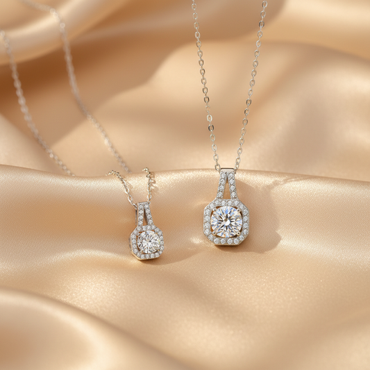 Moissanite princess bag necklace