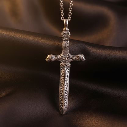 Ornate Sword Pendant - Dark Brown Silk