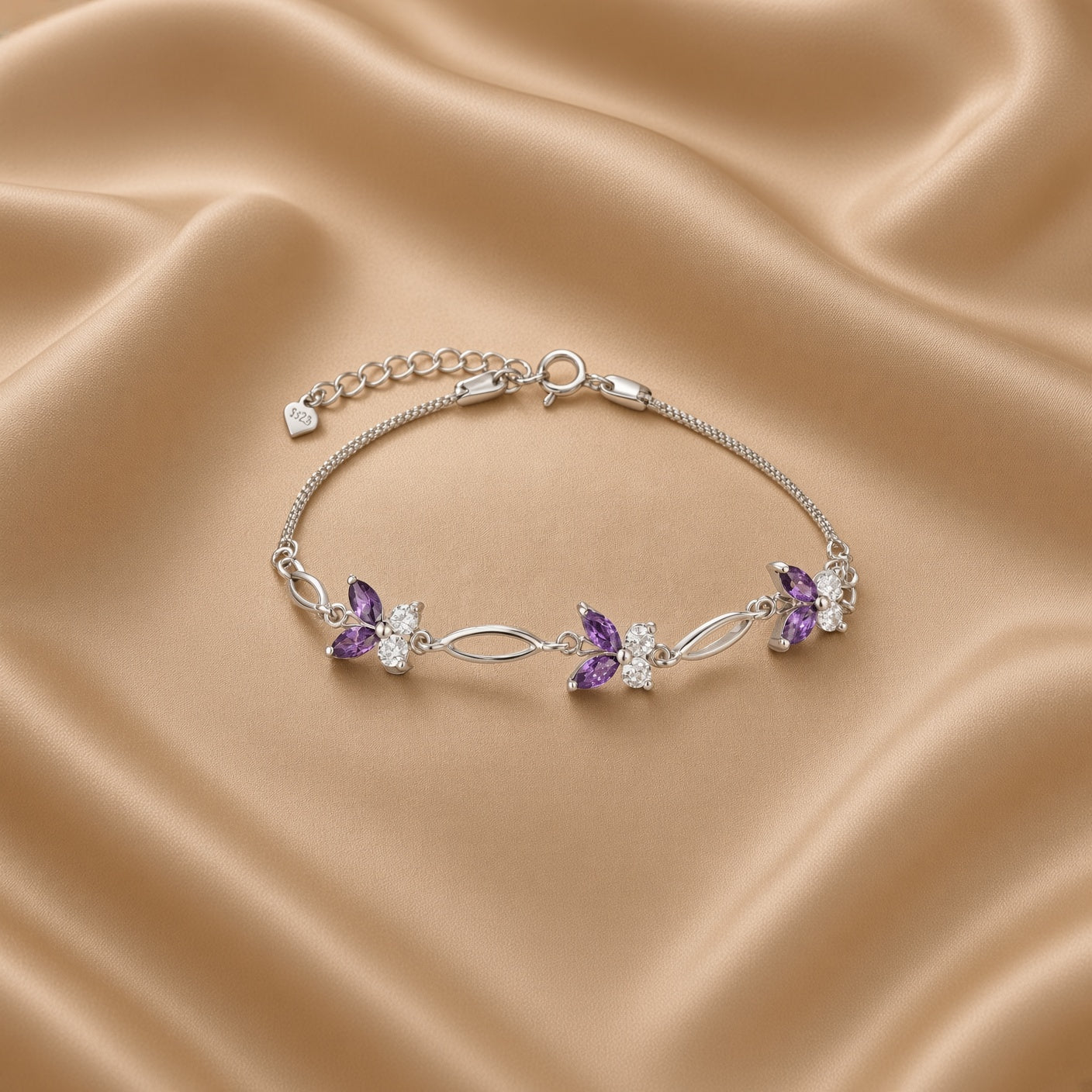 Butterfly Amethyst Bracelet | S925 Sterling Silver