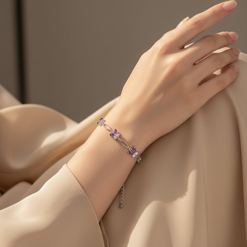 Butterfly Amethyst Bracelet | S925 Sterling Silver