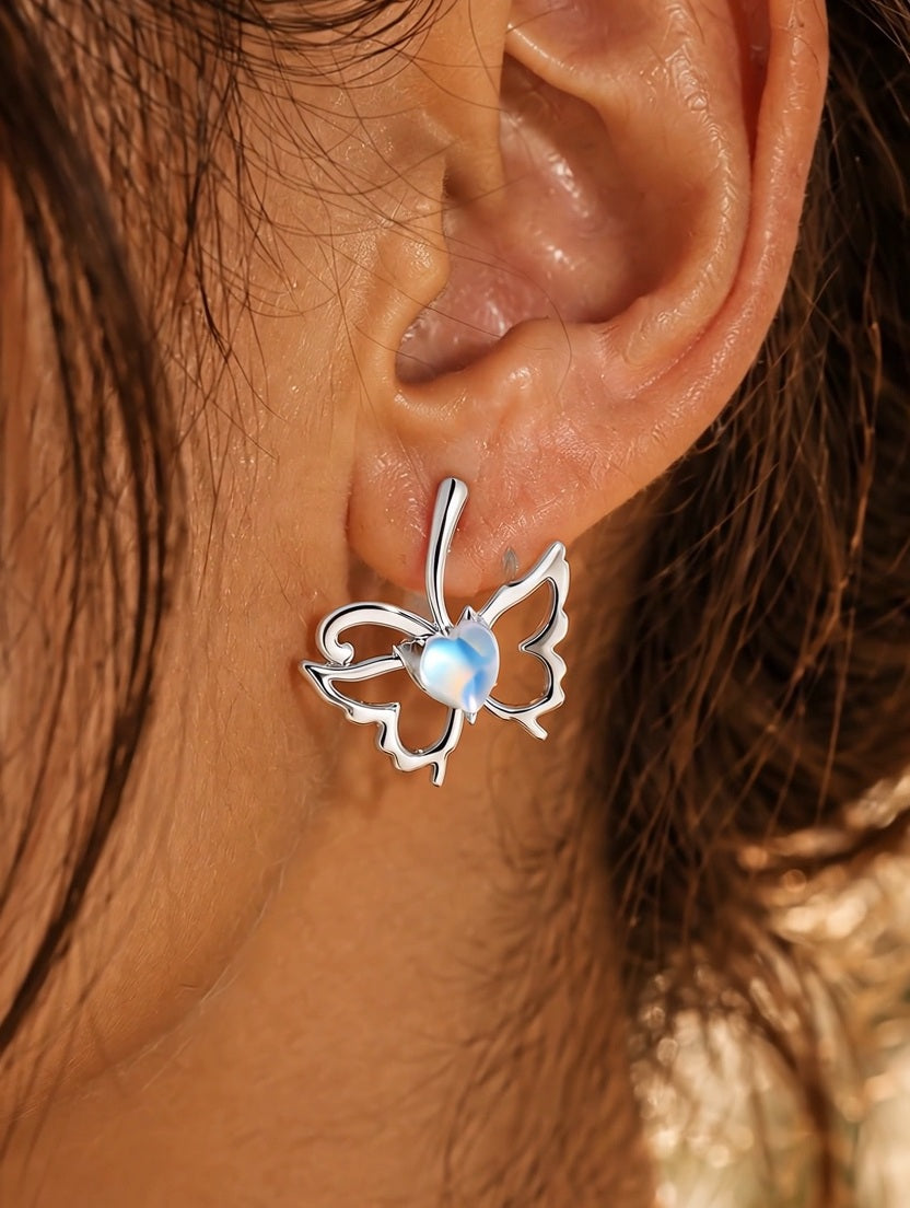 Butterfly Moonstone Glow Earring Studs | S925 Sterling Silver