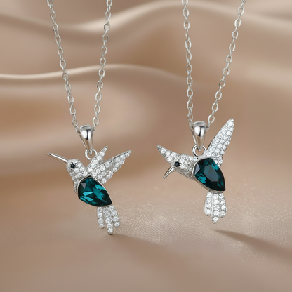 Hummingbird Pendant Necklace | Emerald Crystal & Pavé | S925 Silver