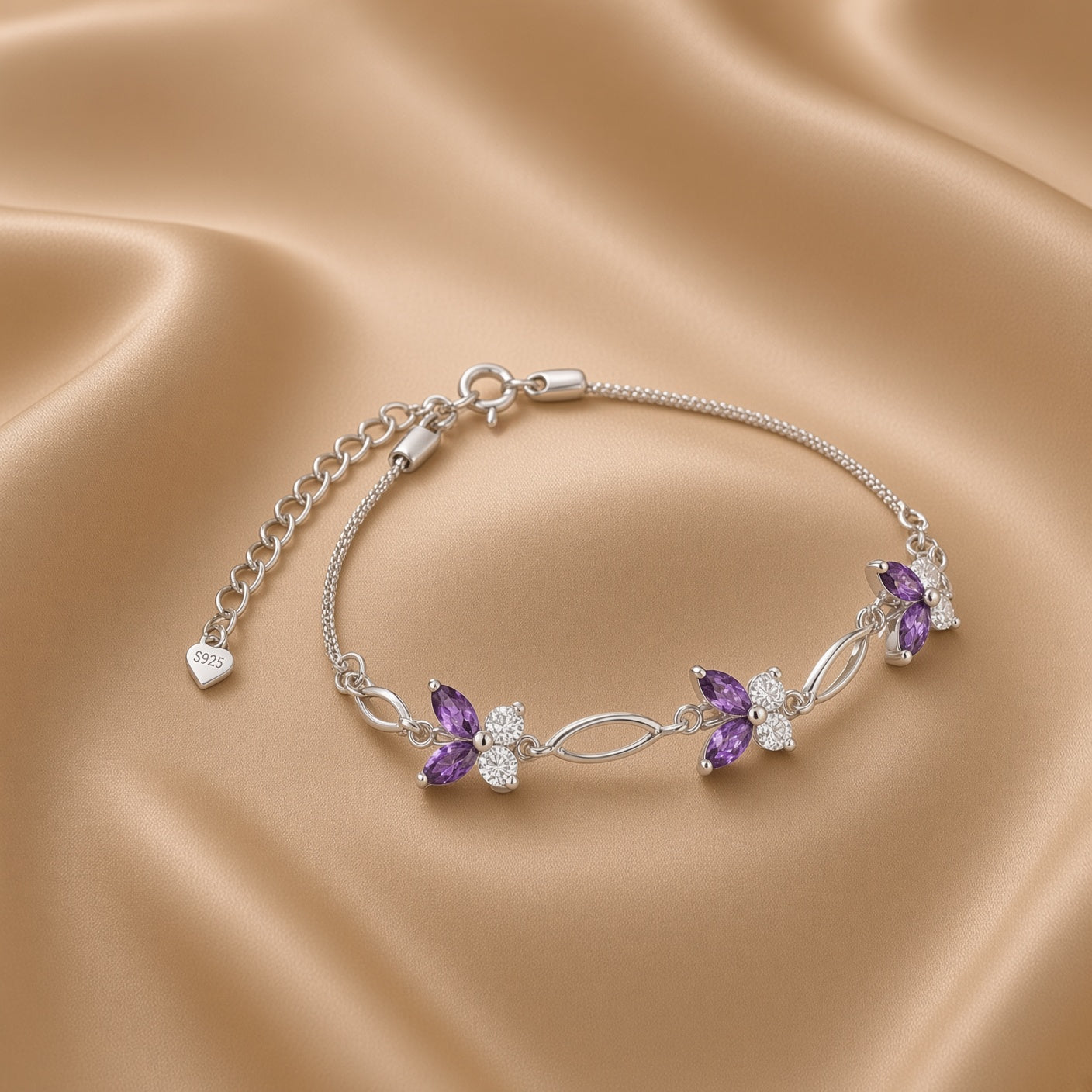 Butterfly Amethyst Bracelet | S925 Sterling Silver