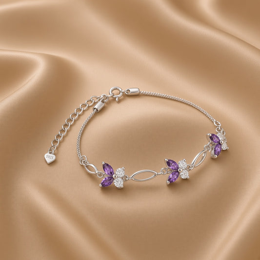 Butterfly Amethyst Bracelet | S925 Sterling Silver
