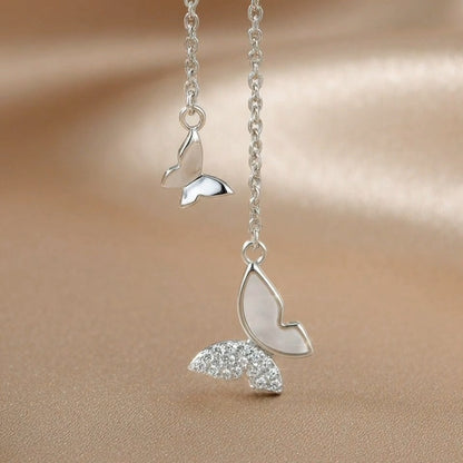 Butterfly Lariat Necklace | Mother-of-Pearl & Pavé | S925 Silver