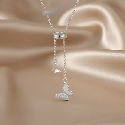 Butterfly Lariat Necklace | Mother-of-Pearl & Pavé | S925 Silver