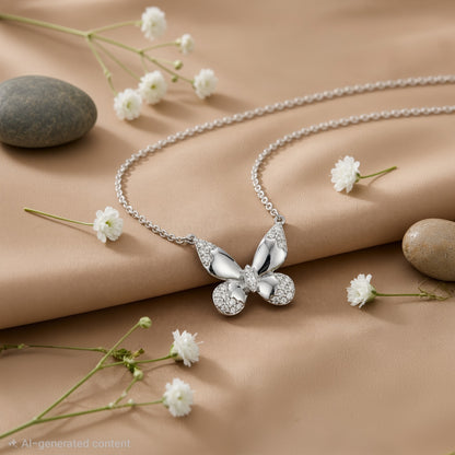 Symbolic Butterfly Diamond Pendant Necklace | S925 Sterling Silver
