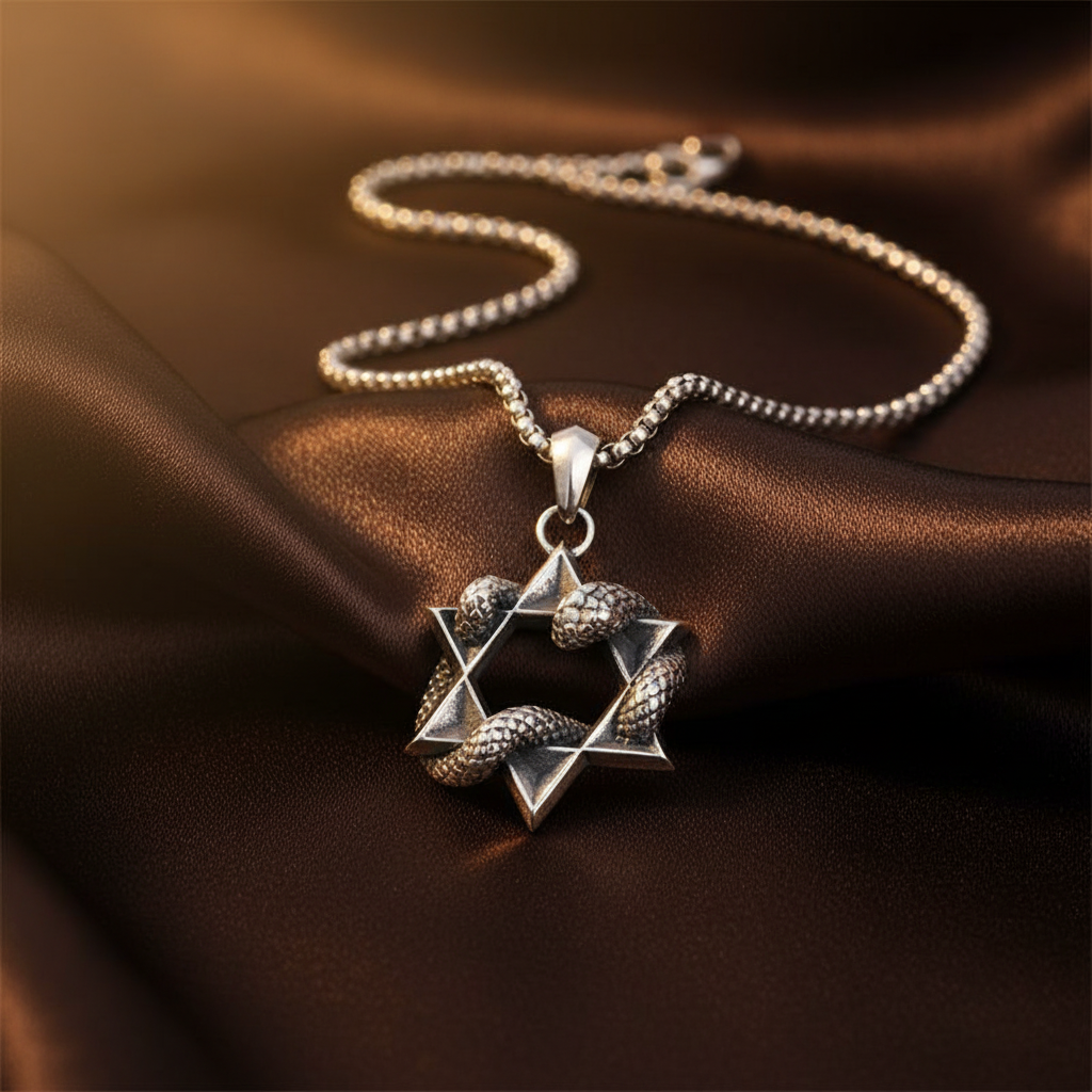 Star of David Serpent Necklace - Dark Brown Silk
