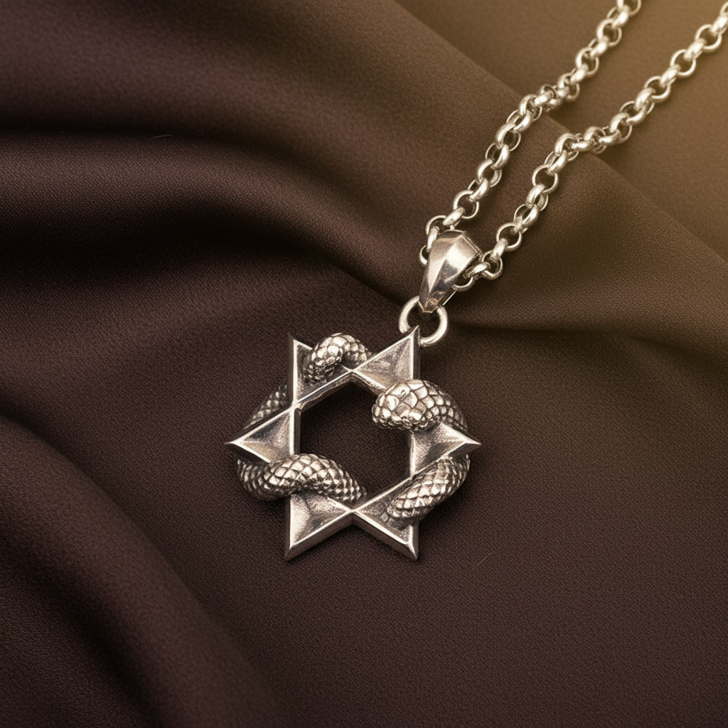 Star of David Serpent on Stone - Dark Brown Silk