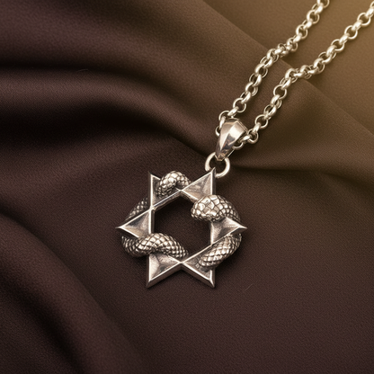 Star of David Serpent on Stone - Dark Brown Silk