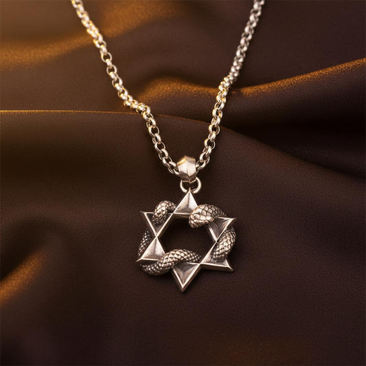 Star of David Serpent Pendant - Dark Brown Silk